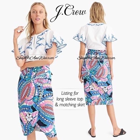 J.Crew NWOT 2-piece graphic floral long sleeve top & matching midi skirt set - Picture 7 of 11